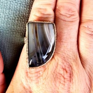 New Huge Agate 925 Silver Ring.